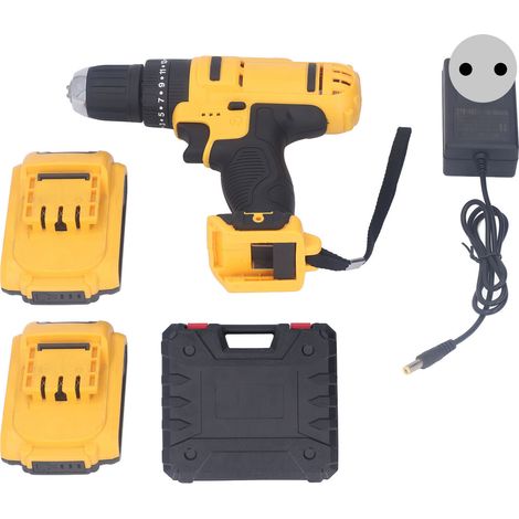 Mini perceuse sans fil lithium sans balai avec 2 batteries chargeur mandrin 3/8po 2 vitesses variables pour bois métal AC100-240V fiche UE (1/5)