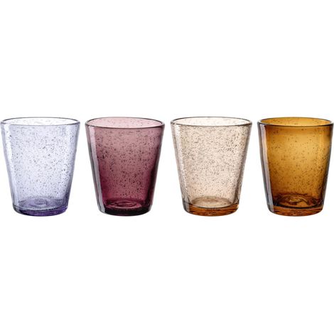 Lot de 4 verres colorés avec inclusions à bulles, verre à eau, gobelet à boissons gazeuses, quatre couleurs, passe au lave-vaisselle, fait main, 330 ml (1/5)