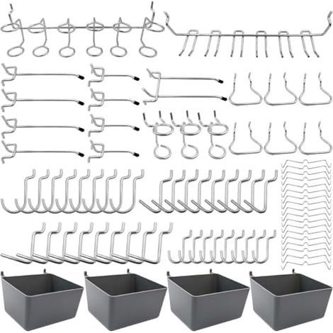 Porte-outils de Crochets pour Panneaux Perforés avec Bacs, Verrous à Chevilles, Organiser Divers Outils, 80 pièces Silber-80 - (1/5)