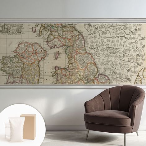 Tapete Vliestapete mit Kleber - Wanddekoration - Wandfolie - 3D Tapete Wand - Wohnungsdeko Historische Karte 250x104 cm