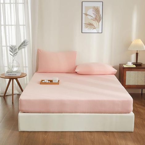 Drap Housse 140x190 Coton Rose Bonnet 30 cm Drap Housse 140x190 Double en Gaze de Coton Super Doux Confortable Respirant Drap de lit pour Matelas Épais (1/5)