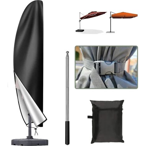 Housse Parasol Deporte 3x3,Bâche Parasol Déporté Imperméable en 420D Tissu Oxford,Anti-UV Housse de Protection,265x407050cm,Noir (1/4)