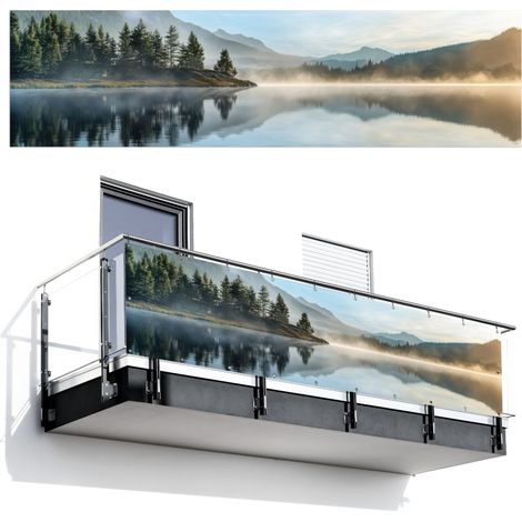 PANTALLA DE PRIVACIDAD PARA BALCÓN Lago - Niebla - Montañas - Paisaje 300x80 (1/4)