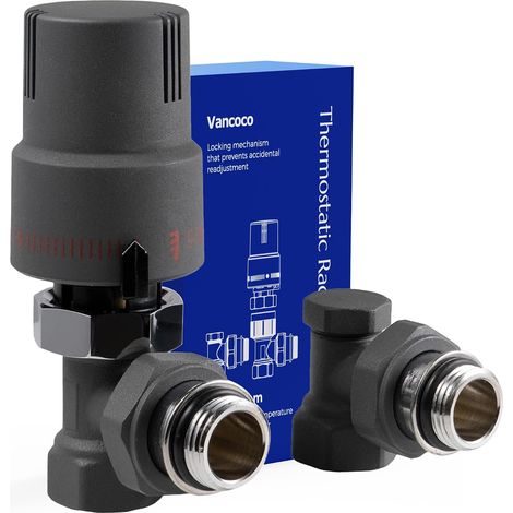 1/2" Angulaire Anthracite Vanne Thermostatique + Vanne de Retour Kit (1/5)