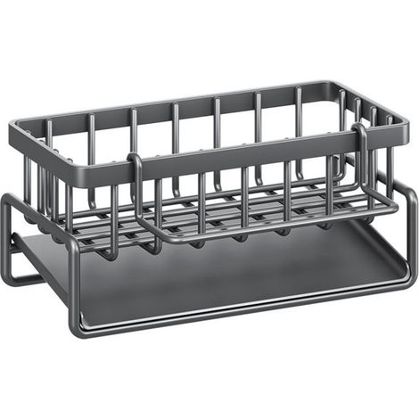 Boîte de rangement pour évier de cuisine avec égouttoir automatique et porte-éponge, grise