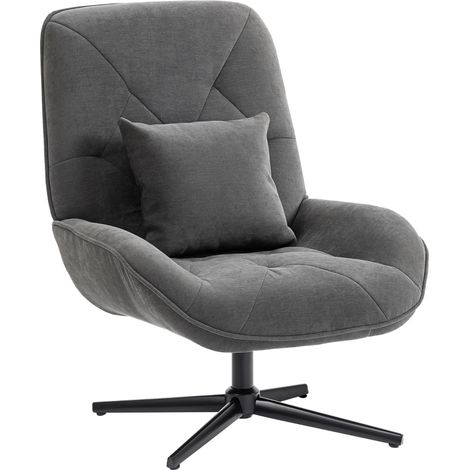 Drehbarer Akzentstuhl, Chenille-Polstersessel mit Lendenkissen, Hohe Rückenlehne, Tiefer Sitz, Dunkelgrau (1/5)
