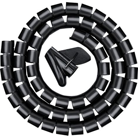 Canalina portacavi da 3,0 m, gestione cavi flessibile a spirale per ufficio, gestione cavi a spirale per cavi da 20 mm, nera (1/4)