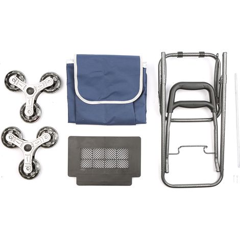 1 caddie de courses pliable avec sac Oxford, chariot 3 roues PU pour escaliers, métal 40kg, 43x35x96 cm (1/3)