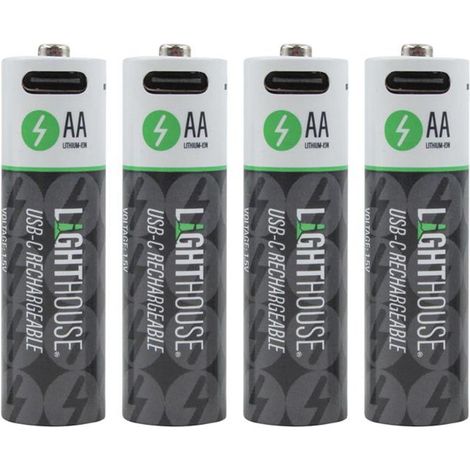 Lighthouse AA USB-C Rechargeable Li-Ion Battery Pack of 4