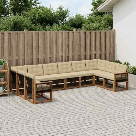 vidaXL Outdoor-Sofagarnitur mit Kissen 10 pcs Natur und Beige (1/5)