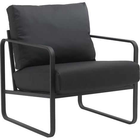 Poltrona lounge di design retrò chic in PVC nero e struttura in metallo nero opaco 100002815