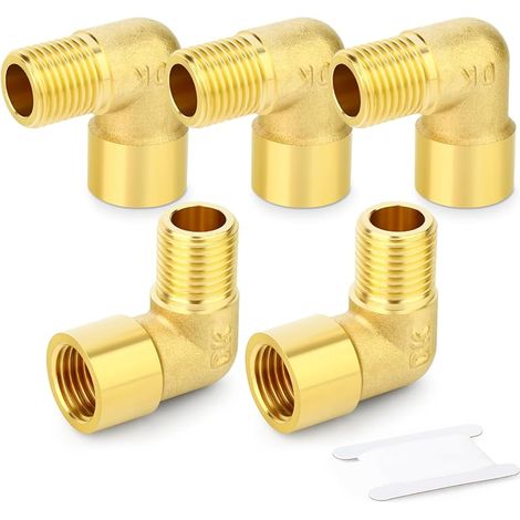 5pcs 90 Degree Barstock Street Elbow, 1/8 Inch BSP Male Pipe to 1/8 Inch BSP Female Brass Pipe Fitting (1/4)