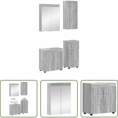 vidaXL Holzwerkstoff -  Badezimmermöbel-Set mit Regal TULUM Graues Sonoma Holzwerkstoff (1/5)
