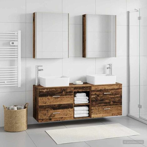 vidaXL Bathroom Furniture Set 5 pcs Old Wood Engineered Wood and Glass (1/5)