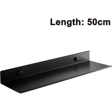 Étagère murale en aluminium 50 cm – Résistante à la rouille – Pour salle de bain et cuisine – Flottante décorative noire (1/5)
