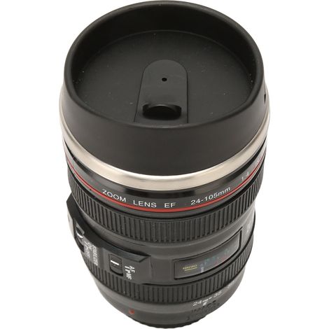 Edelstahl-Reisebecher mit Deckel und schwarzer Innenbeschichtung. Das ideale Geschenk für Männer und Frauen, die unterwegs Kaffee genießen möchten. (1/5)