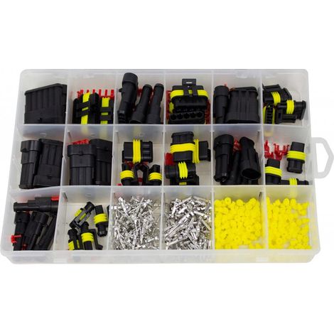 Coffret de 424 connecteurs électriques étanches – 4 mâles/femelles 1 à 6 pôles – 100 cosses à sertir – 180 joints d'étanchéité – Kroftools (1/2)
