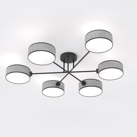 Lampada a sospensione Maga a sei bracci in acciaio nero e tessuto grigio
