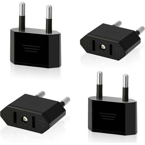 Lot de 4 adaptateurs de voyage US vers UE USA vers 2 broches Euro/Allemagne Adaptateur convertisseur de prise Amérique/Canada/Mexique pour appareils avec bloc d'alimentation US (noir)