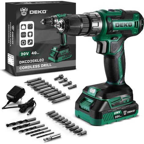 Perceuse électrique sans fil : Perceuse sans fil vert 20 V pour femmes perceuses avec batterie et chargeur, kit de perceuse-visseuse 20 V (1/5)