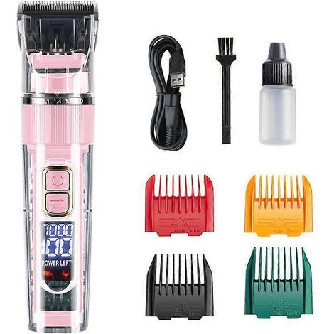 Tondeuse électrique pour poils de chien, silencieuse, avec lumière LED et écran, pour pelages denses, couleur rose.-AquaForge (1/5)