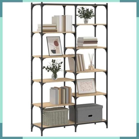 832789 Bibliothèque chêne sonoma 100x32x170cm bois d'ingénierie et fer (1/5)