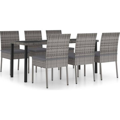 Maison Exclusive - 7-tlg. Garten-Essgruppe Poly Rattan Grau