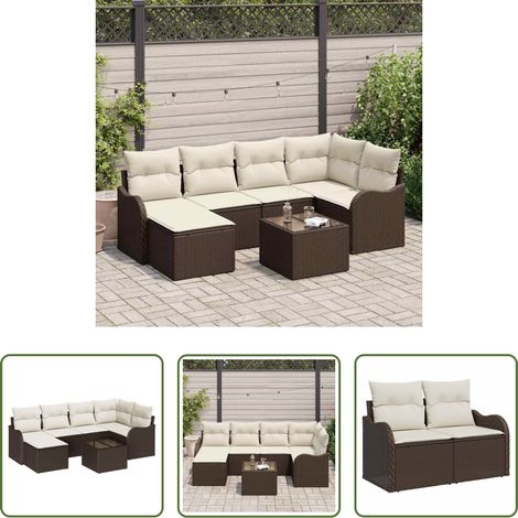 vidaXL Canapé modulaire - Ensemble de canapé de jardin 7 pcs Marron Poly rotin (1/5)