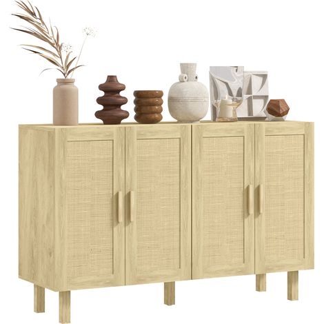 Armario para salón con 4 puertas de malla y estantes ajustables, estilo cannage, 120 x 39,5 x 76 cm, color natural (1/5)