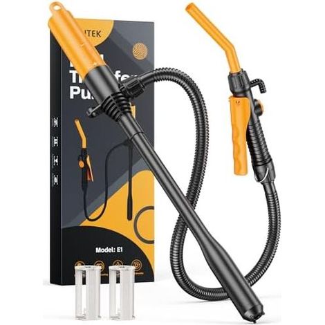 Pompa carburante E1, benzina, manuale, diesel, batteria, 2,6 GMP, pompa di aspirazione portatile con flusso controllato e tubo impermeabile da 150 cm per acqua - (1/5)