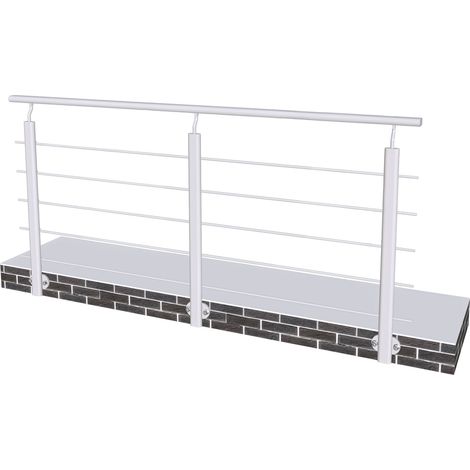 Garde-corps - Intérieur et extérieur - Aluminium argenté - Avec 5 traverses et 1 main courante - 200cm - Rampe d'escalier pose latérale