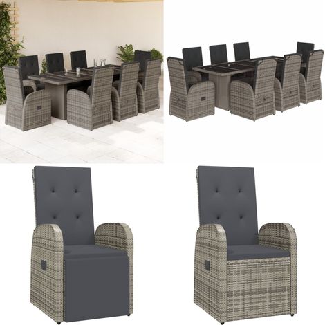 Ensemble à manger de jardin 9 pcs coussins gris résine tressée - Salon De Jardin - Meuble De Jardin - Set Salon De Jardin - Table De Jardin - Chaises De Jardin - Home & Living