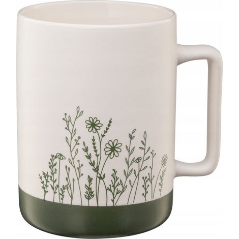 Porzellanbecher 405 ml weiß und grün für Kaffee und Tee 1 Stück.