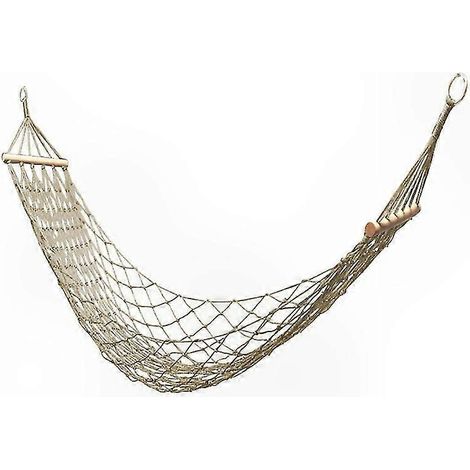 Hamac en corde de coton blanc avec barres en bois, filet suspendu pour jardin, terrasse, plage et camping, usage intérieur et extérieur (1/5)