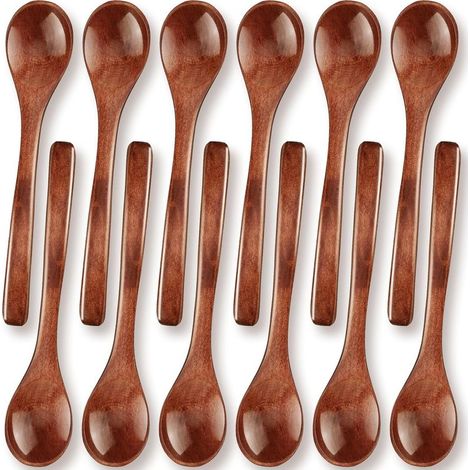 Kleine Holzlöffel – 12 Stück – 13 cm – Für Honig, Kaffee, Desserts – Probierlöffel – Braun (1/5)