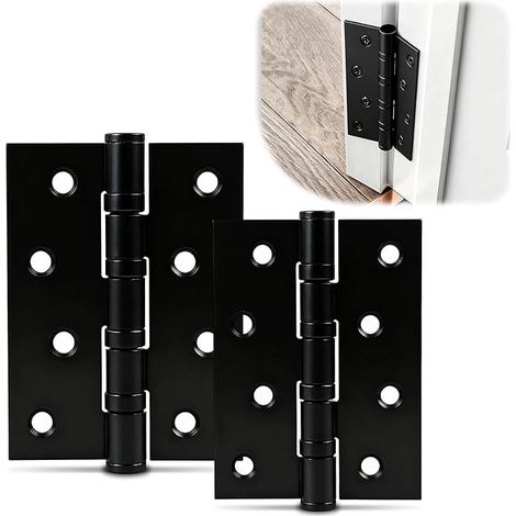 Lot de 1 Paire de Charnières de Porte Robustes en Acier Inoxydable Chromé à Roulement à Billes pour Usage Intérieur et Extérieur - Noir - 100 mm,charniere porte lourde,charniere porte placard (1/5)