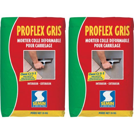 Mortier Colle Déformable pour Carrelage Proflex Gris Semin, Intérieur/Extérieur, sac de 25 kg, lot de 2 (1/5)