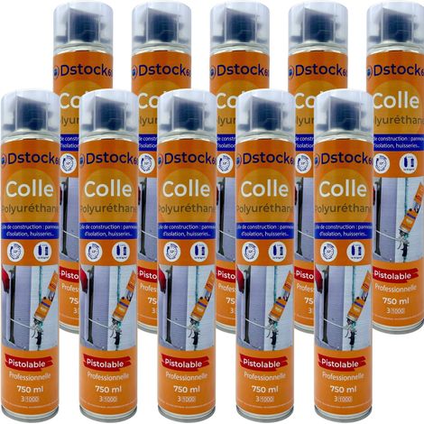 DSTOCK60- 10 colles de montage polyuréthane pistolable - Colle polyuréthane non expansive - Pour le collage et montage de matériaux isolants, panneaux XPS et EPS, rouleaux d'étanchéité toiture bitume…