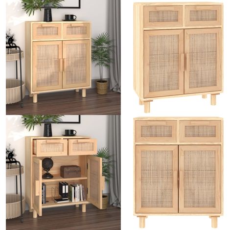 Aparador marrón madera pino maciza y ratán natural 60x30x75 cm - Aparador marrón - Aparador con cajones