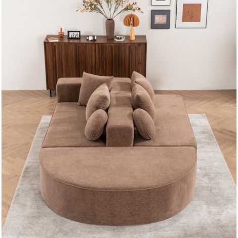 Sofá modular de salón 5 plazas 263 x 171 x 66 cm, chenilla marrón, 6 cojines OKMYHOME (1/5)