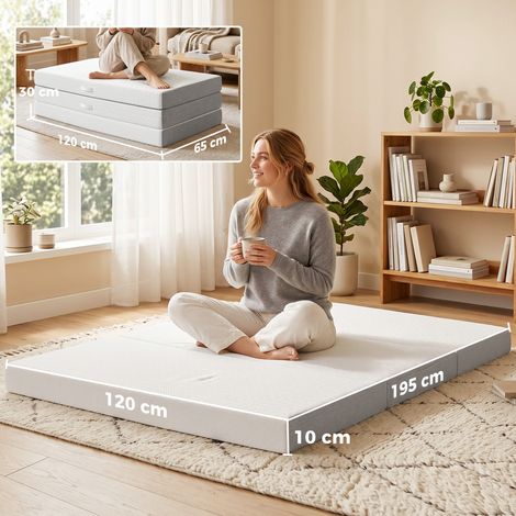 Matelas pliable, 195 x 120 cm, 10 cm d'épaisseur, avec housse lavable, idéal pour les invités ou le camping. (1/5)