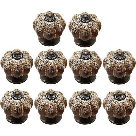 10 Pcs Poignes- Marron De Meuble Vintage En Forme De Citrouille Boutons Tiroirs En Cramique 40mm Avec Vis (1/5)