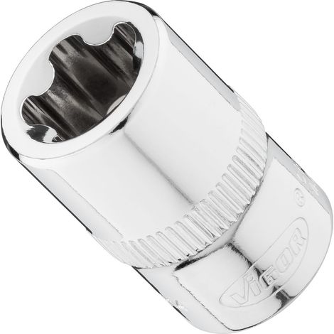 VIGOR Steckschlüsseleinsatz, 3/8 (10 mm) Vierkant hohl, Außenprofil mit 5 abgerundeten Flanken (TORX-ähnlich), SW E14+ (1/2)