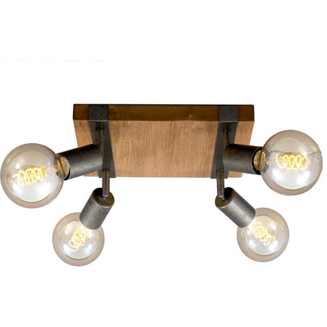 Spot design, plafonnier rétro et vintage, spots orientables et pivotants, 4x E27, métal-bois, couleur : marron et noir, 28x28x9cm (Lxlxh) (1/5)