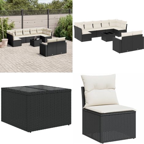10-tlg. Garten-Sofagarnitur mit Kissen Schwarz Poly Rattan - Gartenmöbel Set - Esszimmergarnitur - Rattan Möbel - Outdoor Möbel - Balkonmöbel - Home & Living (1/5)