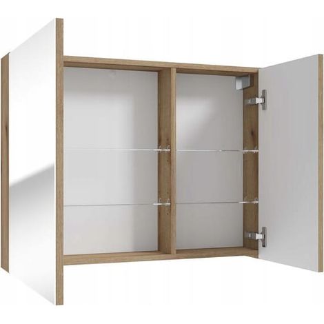 Mueble de baño con espejo de 80 cm, madera de roble Evoke y estantes de cristal Rietti.
