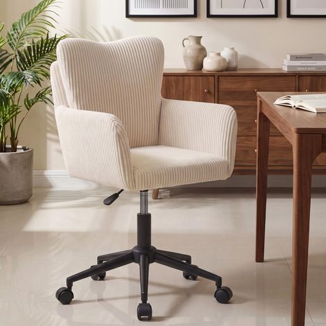 Silla de oficina ZACK de pana beige con cojín giratorio y ruedas regulables en altura (1/5)