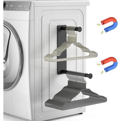 Organizer per grucce, supporto magnetico per grucce, scaffale espandibile per lavatrice, armadio, lavanderia (nero)