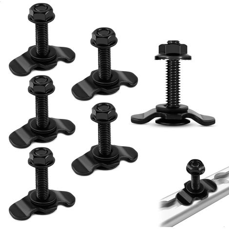 Raccord à Vis pour Rail Arrimage, 6 Pièces M8x40 Rail D'arrimage Embout de Finition, Accessoire Rail Aero pour Arrimage du Chargement, Noir (1/5)
