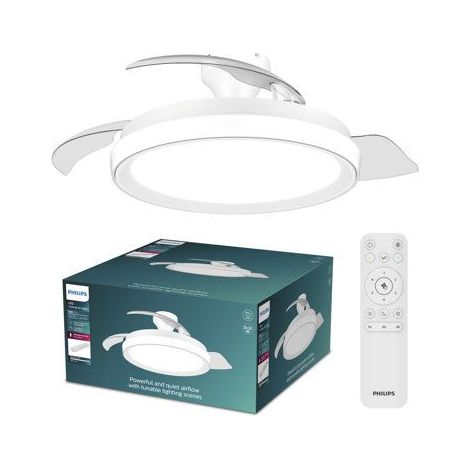 Ventilateur de plafond - Philips - Bliss - Pales rétractables - Diametre 106 cm - Blanc - LED intégrée + télécommande (1/5)